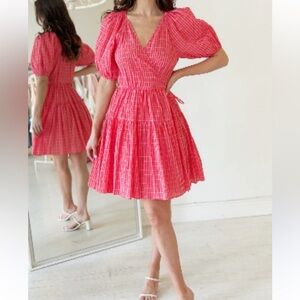 Lavender Brown “Joanna” Pink Gingham Tie-Waist Wrap Dress - S (worn once)
